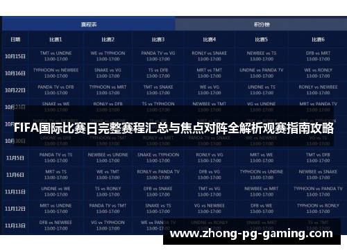 FIFA国际比赛日完整赛程汇总与焦点对阵全解析观赛指南攻略