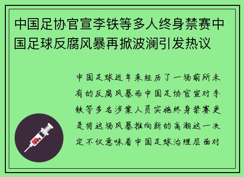中国足协官宣李铁等多人终身禁赛中国足球反腐风暴再掀波澜引发热议